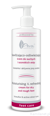 Nawilżająco - odświeżający krem do suchych i szorstkich stóp biosiarka i aktywne jony srebra 200 ml Ava Professional (id: 2496)