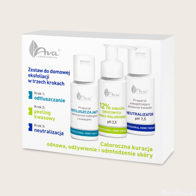 Kwasy owocowe 12% Zestaw do domowej eksfoliacji w trzech krokach‧ 3x50 ml Professional Home Therapy AVA Laboratorium (id: 2499)